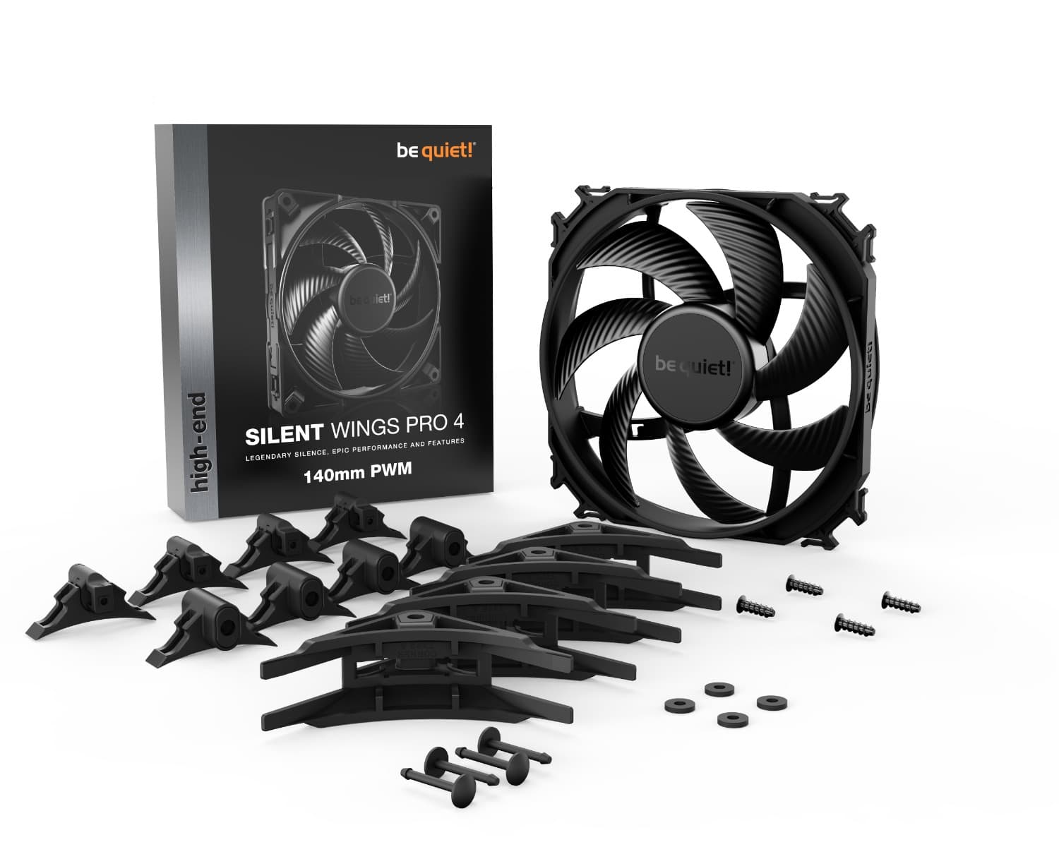 Be quiet! Be Quiet! Silent Wings Pro 4 140mm PWM Case Fans, 7 Optimized Fan Blades, 2400 RPM Fan Speed, Up to 165.5 CFM Fan Airflow, FDB Bearing Technology, Black | BL099 - product view 2 of 5