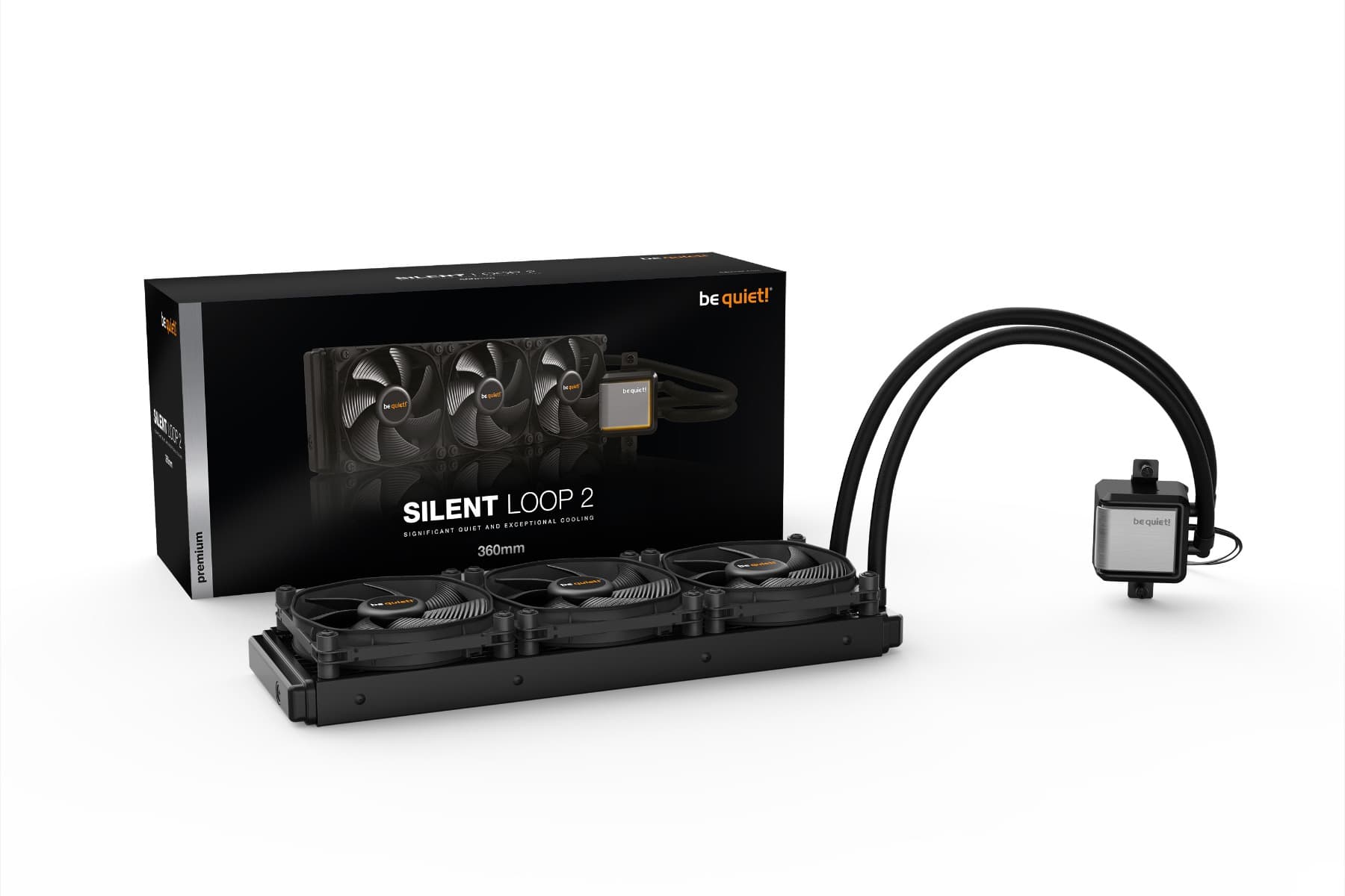 Be Quiet! Silent Loop 2 360mm CPU Liquid Cooler, 3x Silent Wings 3 120mm PWM High-Speed Fans, 2800 RPM Pump Speed, 2200 RPM Fan Speed, Up to 85.8 CFM Airflow, Black | BW012