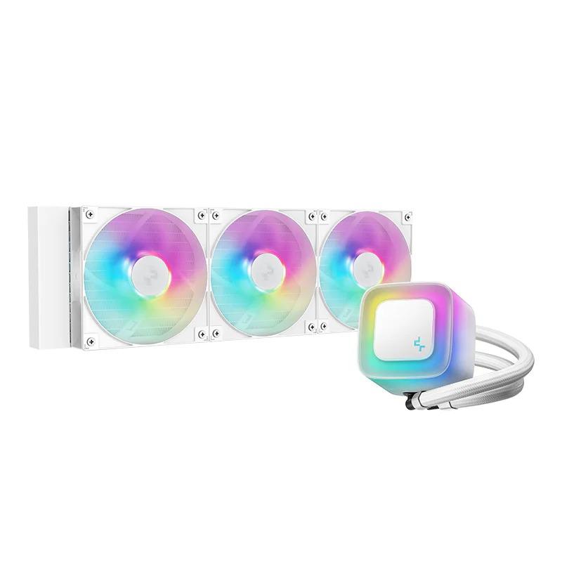 DeepCool LE360 WH V2 Liquid CPU Cooler, 360mm Radiator, 3x 120mm Pre-Installed aRGB Fan, 2100 RPM Fan Speed, 75.89 CFM Fan Airflow, Hydro Bearing Type, Anti-Leak Technology, White | R-LE360-WHAMMN-G-2 – Buy Online