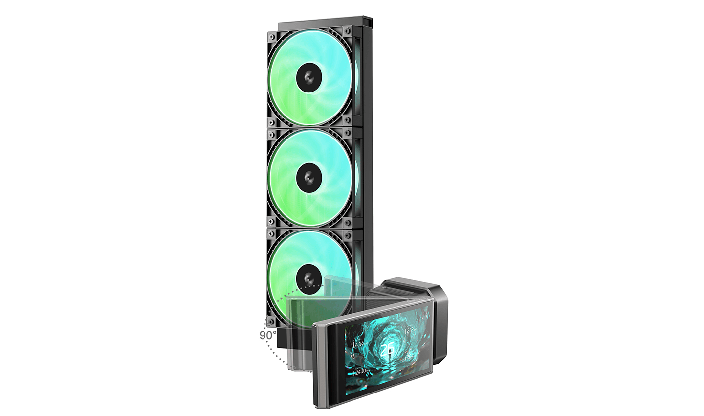 DEEPCOOL DeepCool LT360 Vision ARGB AIO Liquid CPU Cooler, 4.5-Inch Ultrawide LCD Display, Adjustable Viewing Angle, 360mm Radiator, Triple Fan, Black | R-LT360VISION-BKAMMC-G-1 - product view 3 of 8
