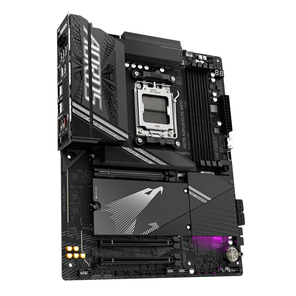 Gigabyte GIGABYTE X870 Aorus Elite Wifi 7 AM5 ATX Motherboard, AMD X870 Chipset, 4x DDR5 DIMM Slot, 256GB Max Memory, 4x M.2 Slots, 1x PCIe 5.0 x16, Black | X870 A ELITE WIFI7 - product view 3 of 4