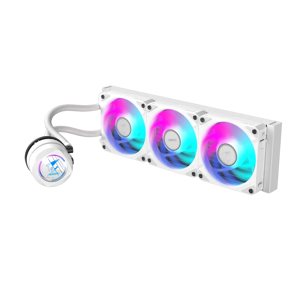 Gigabyte GIGABYTE AORUS WATERFORCE II 360 ICE, AIO Liquid Cooler With ARGB Fans, 360mm, Rotatable Water Block, Intel 115x,1200,1700 AMD AM5, AM4, White | AORUS-WATERFORCE-II-360I - product view 2 of 3