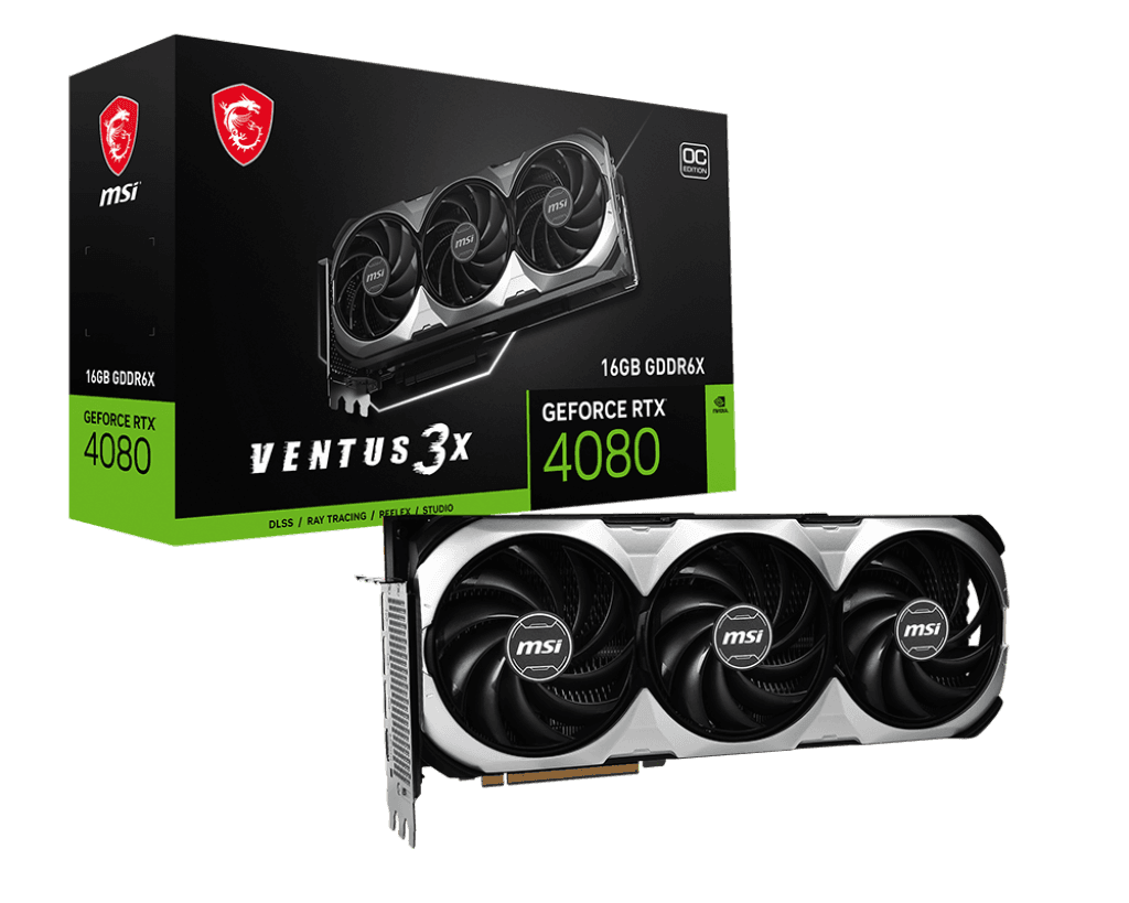 MSI MSI GeForce RTX 4080 16GB VENTUS 3X OC Gaming Graphics Card - 16GB GDDR6X, 2550 MHz, PCI Express Gen 4, 256-bit, 3x DP v 1.4a, HDMI 2.1a (Supports 4K & 8K HDR) | 912-V511-013 - product view 3 of 6