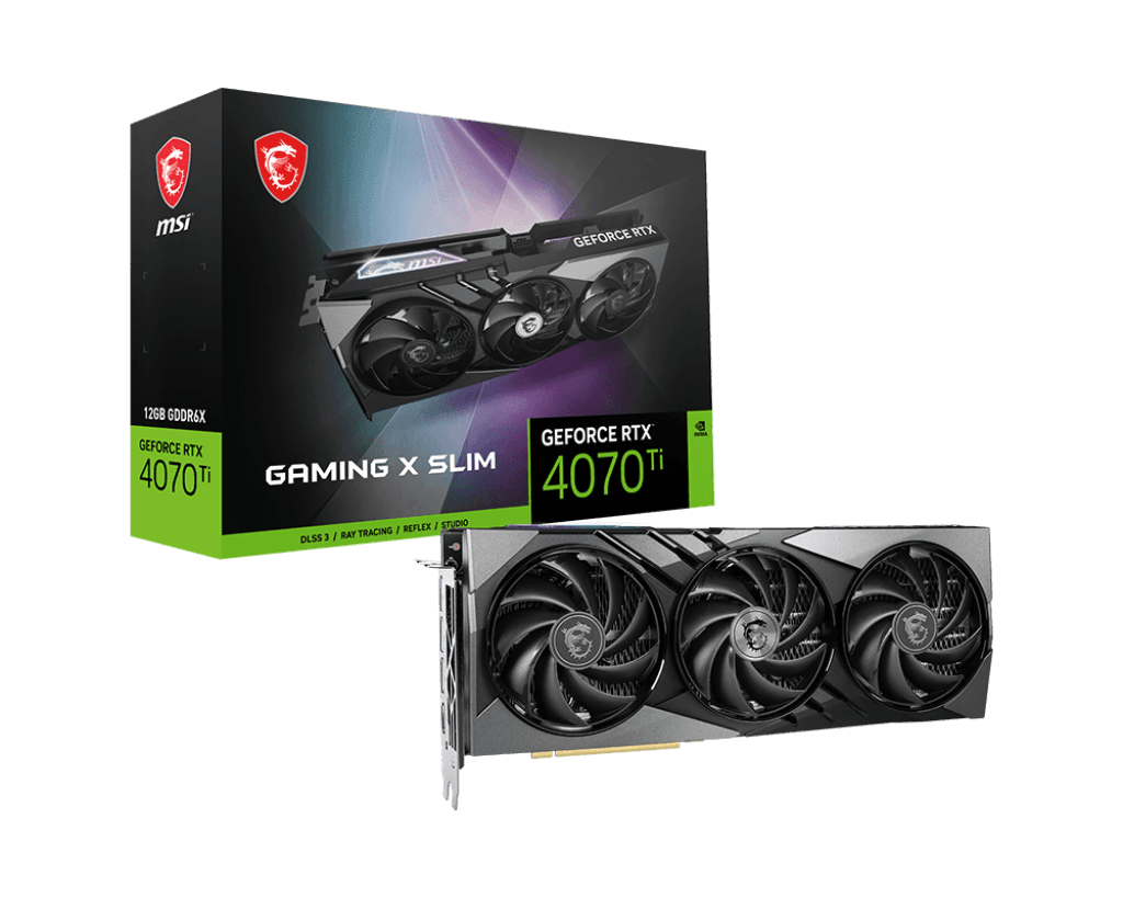 MSI GeForce RTX 4070 Ti GAMING X SLIM Graphics Card, 12GB GDDR6X 192-bit Memory, 2730 MHz Boost Clock, 7680 CUDA, 21Gbps Memory Speed, PCI E Gen 4, HDMI 2.1a / DP v1.4a | 912-V513-424 - product view 3 of 7