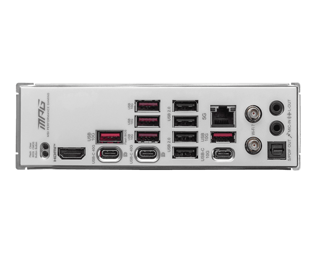 MSI MSI MPG X870E EDGE TI WIFI AM5 ATX Motherboard, AMD X870E Chipset, 4x DDR5 UDIMM Memory, Up to 256GB Max Memory, 3x PCI-E x16 Slot, 4x M.2 Slots, Wi-Fi & BT Connectivty, White | 911-7ES9-001 - product view 2 of 5