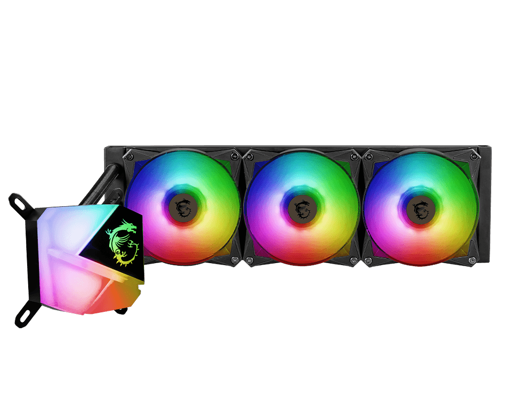 MSI MSI MAG Coreliquid C360 CPU Liquid Cooler, Compatible with Intel Socket LGA1700, 360mm Radiator Size, 78.73 CFM Fan Airflow, Two Ball Bearing, 4pin PWM, 2000 RPM Speed, ARGB, Black | 306-7ZW2R31-813 - product view 1 of 4