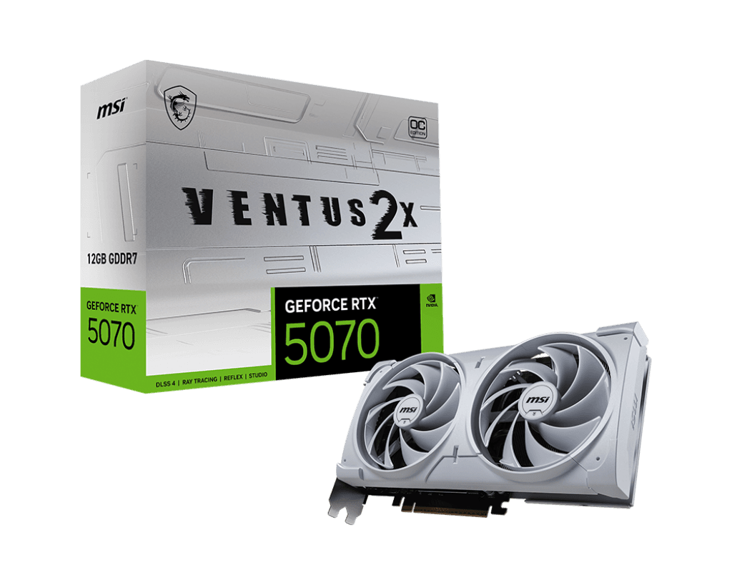 MSI GeForce RTX 5070 12G VENTUS 2X OC White Graphics Card, 12GB GDDR7 192-Bit Memory,6144 Cuda Cores, 2542 MHz Boost Clock, 28 Gbps Memory Speed, PCI Express Gen 5 | 912-V532-010 – Buy Online