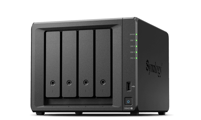 Synology Synology  DS923+, Tower, 4-Bays 3.5 SATA HDD/SSD, 2 x M.2 2280 NVMe SSD slot,  AMD R1600 2-core 2.6 (base) 4 GB DR4 ECC   4711174724451  846504004454 - product view 1 of 6