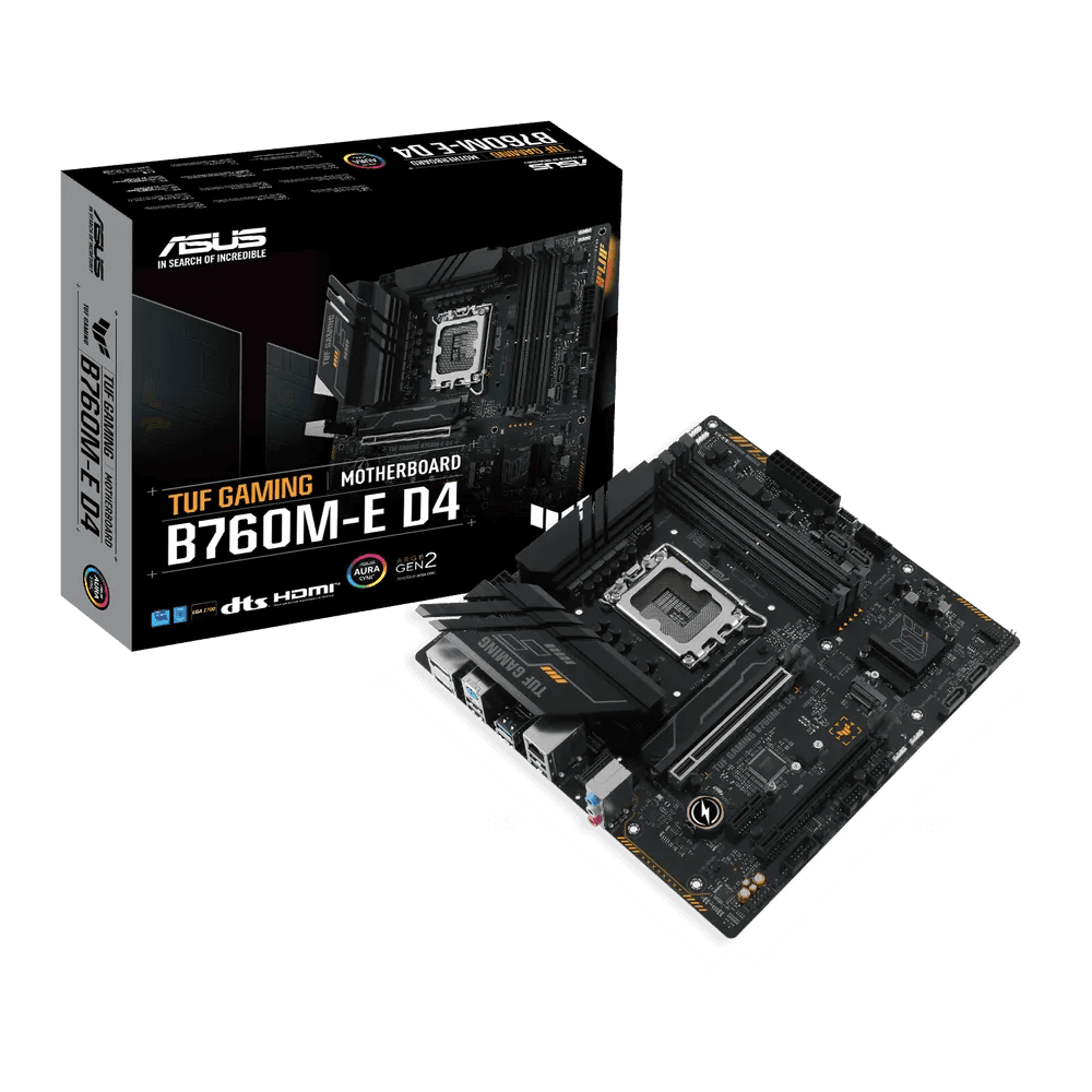 Asus ASUS TUF GAMING B760M-E D4 LGA1700 mATX Motherboard, Intel B760 Chipset, 4x DDR4 DIMM, 128GB Max Memory, 2.5Gb Ethernet, 2 x M.2, PCIe 4.0, USB 3.2 10G/5G, HDMI / DP / PS/2 | 90MB1E90-M0EAY0 - product view 3 of 8