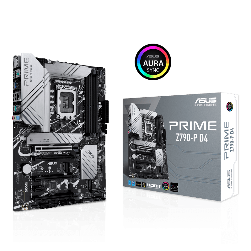 Asus ASUS Prime Z790-P D4, an Intel Z790 LGA 1700 ATX motherboard with PCIe?? 5.0, three M.2 slots, 14+1 DrMOS, DDR4, Realtek 2.5 Gb LAN, HDMI??, DP, USB 3.2 Gen 2x2 Type-C??, front USB 3.2 Gen 2 Type-C, Thunderbolt??? (USB4??) support, Arua Sync | 90MB1CV0-M0 - product view 3 of 5