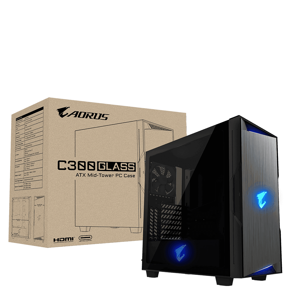 Gigabyte GIGABYTE AORUS C300 GLASS GB-AC300G, Mid Tower, Mini-ITX/M-ATX/ATX, Black | AC300G-ATX - product view 2 of 5