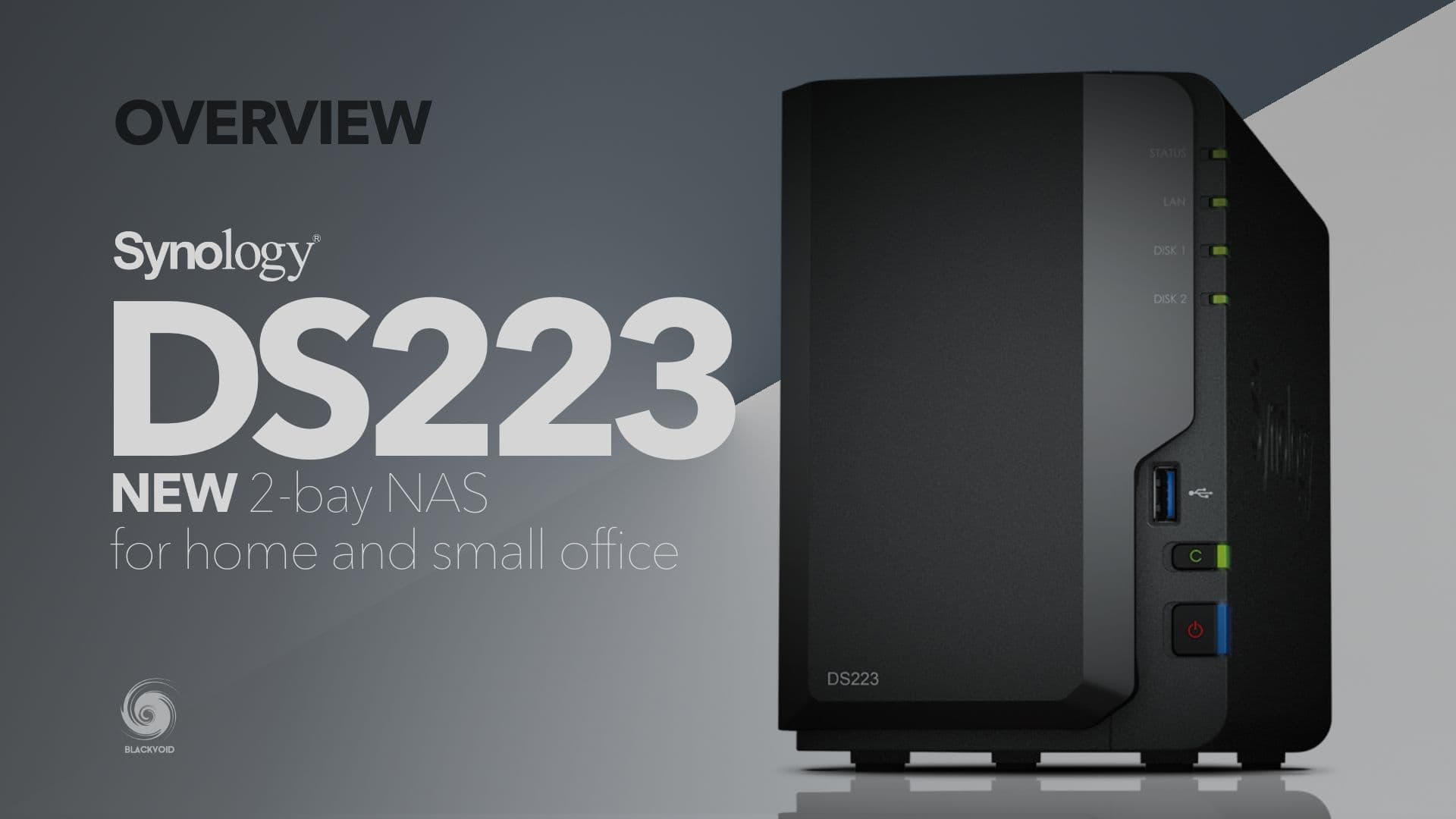 Synology Synology DiskStation DS223 2-Bay NAS Enclosure, Realtek RTD1619B 1.7Ghz, 2x 3.5"/2.5" SATA Drive Bays, RJ45 LAN Port, 3x USB 3.2 Ports, Black | DS223 - product view 1 of 4