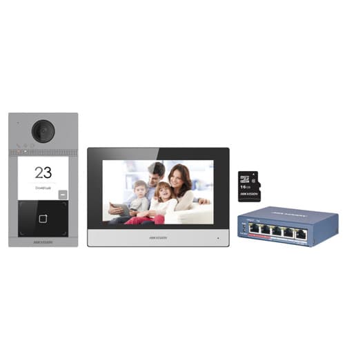 HIKVISION Hikvision IP Video Intercom Kit, Standard PoE, Noise Suppression & Echo Cancellation, WiFi & Ethernet, Config Remotely Via Web, TF Card Storage, 2-Way Audio Communication, Gray | DS-KIS604-P-C  VIDEO INTERCOM KIT  ONE INDOOR ONE OUTDOOR - product view 3 of 3