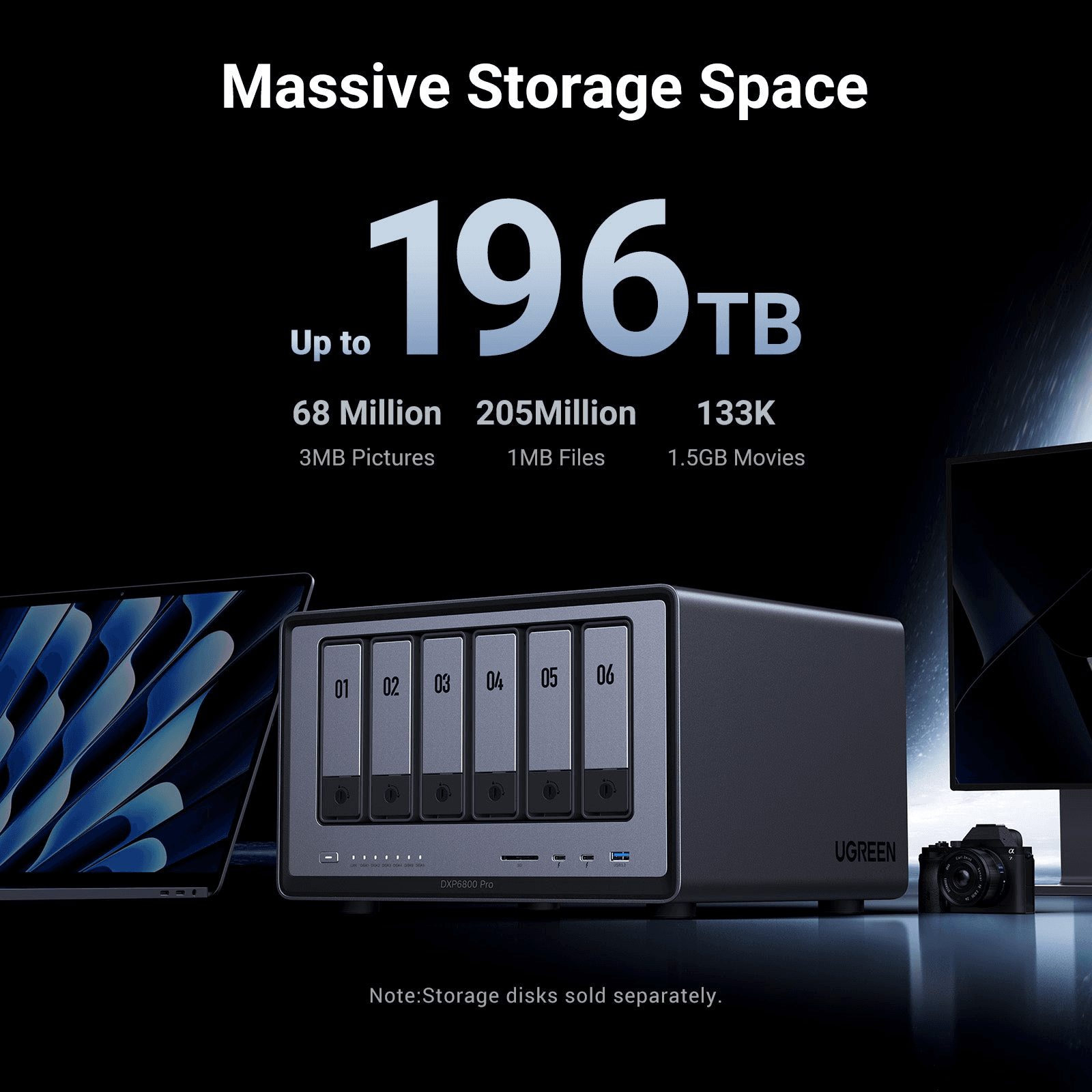 UGREEN UGREEN NASync DXP6800 Pro 6-Bay NAS, Intel Core i5-1235U 10-Core, Dual 10GbE, 2x Thunderbolt 4, 8GB DDR5, 8K HDMI, AI-Powered Storage, (No Hardisk Inside ) - product view 2 of 7