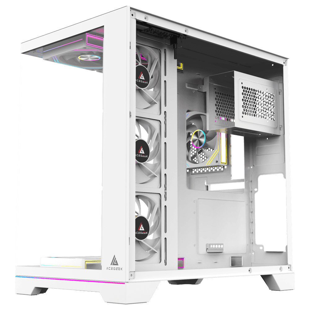 ACEGEEK Acegeek Mercury R425X RGB Edition White ATX Gaming Case, Panoramic Dual-Chamber, Type-C, 7 Pre-Installed RGB Fans | AG-MERCURY-R425X RGB-WH - product view 2 of 5