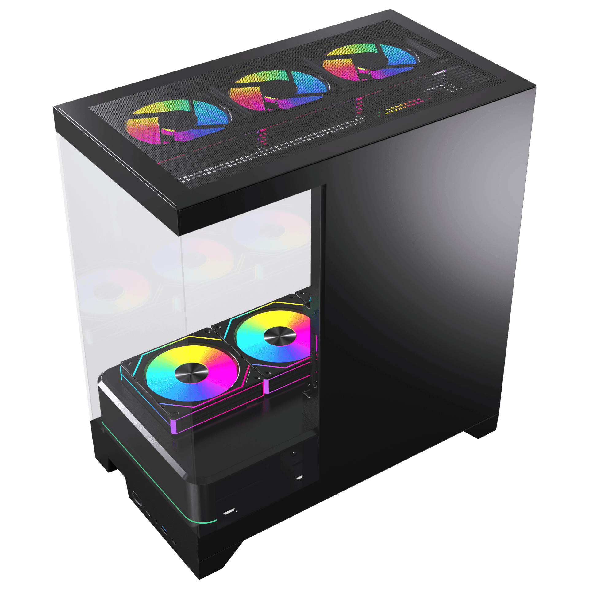 ACEGEEK Acegeek RGB Midtower Black Gaming Case, 7x Pre-installed RGB Fans, 3 Sided View, E-ATX/ATX/M-ATX/ITX Motherboard Support, 360mm AIO Radiator Support,  420mm Max GPU - product view 2 of 5