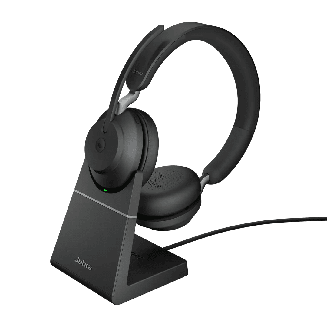 Jabra Evolve2 65 Wireless PC Headset with Charging Stand, Noise Cancelling Microsoft Teams Certified Stereo Headphones With Long-Lasting Battery, USB-A Bluetooth Adapter | 26599-999-989 – Buy Online