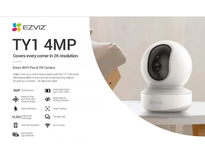 EZVIZ EZVIZ by HIKVISION |4MP QHD Resolution Indoor Smart WiFi Baby/Pet Monitor Camera |Smart Night Vision |360 Visual Coverage |Motion Detection Two-Way Talk |Micro SD Slot up to 256GB (TY1), White6941545605401 - product view 2 of 6