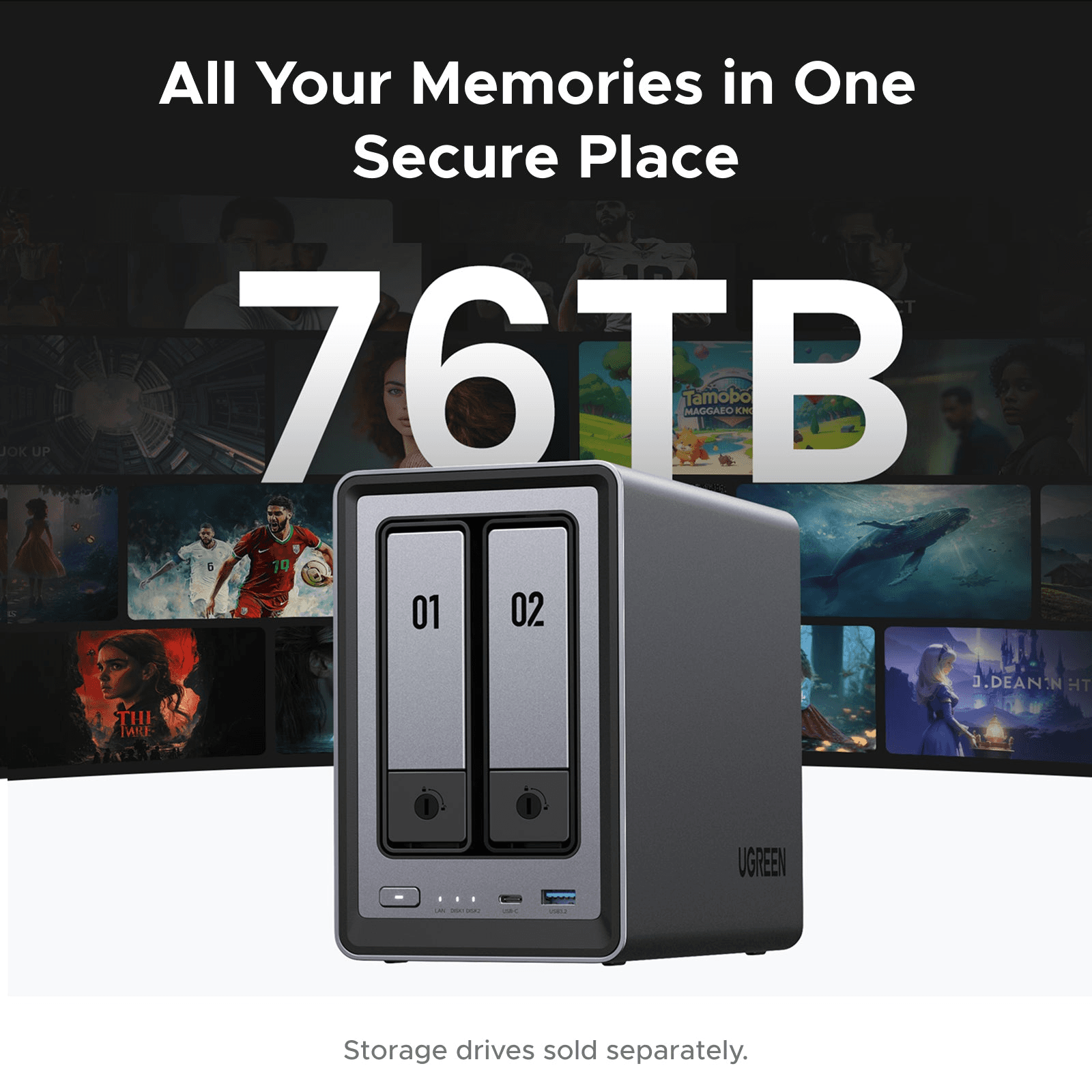 UGREEN UGREEN NASync DXP2800 2-Bay NAS, Intel N100 Quad-Core, 8GB DDR5 RAM, 2.5GbE LAN, Dual M.2 NVMe Slots, 4K HDMI, Diskless Home Cloud Storage (NO HARDISK INSIDE) - product view 2 of 8