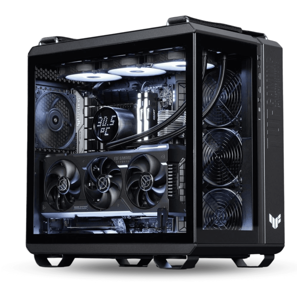 Asus ASUS Powered Thread TITAN Workstation - AMD Ryzen Threadripper 7980X 64 Cores 128 Threads, 128 GB DDR5 RAM 4800MHz (2x64GB ), NVIDIA RTX 4080 SUPER 16 GB, 4TB SSD Gen 4, 1000W  80+ Platinum, 240mm Liquid Cooler, Wi-Fi + BT - product view 2 of 3