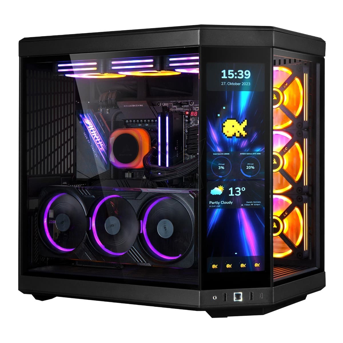 9900x3d y70 Gaming PC - AMD Ryzen 9 9900X3D 12 Cores 24 Threads, NVIDIA RTX 5080 16GB, 64GB DDR5 RAM 6000MHz, 2TB SSD Gen 4, 1300W PSU, 360mm Liquid Cooler, Wi-Fi + BT - product view 3 of 4