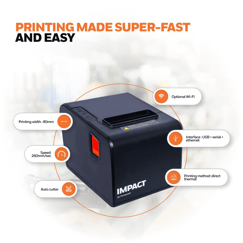 HIKVISION IMPACT BY HONEYWELL IHR810 3inch 80 mm Thermal Receipt Printer I High Performance I USB Serial Ethernet I Auto Cutter I Cost Saving up to 35 I Print Speed 260 mm s Auto Cutter Black - product view 1 of 3