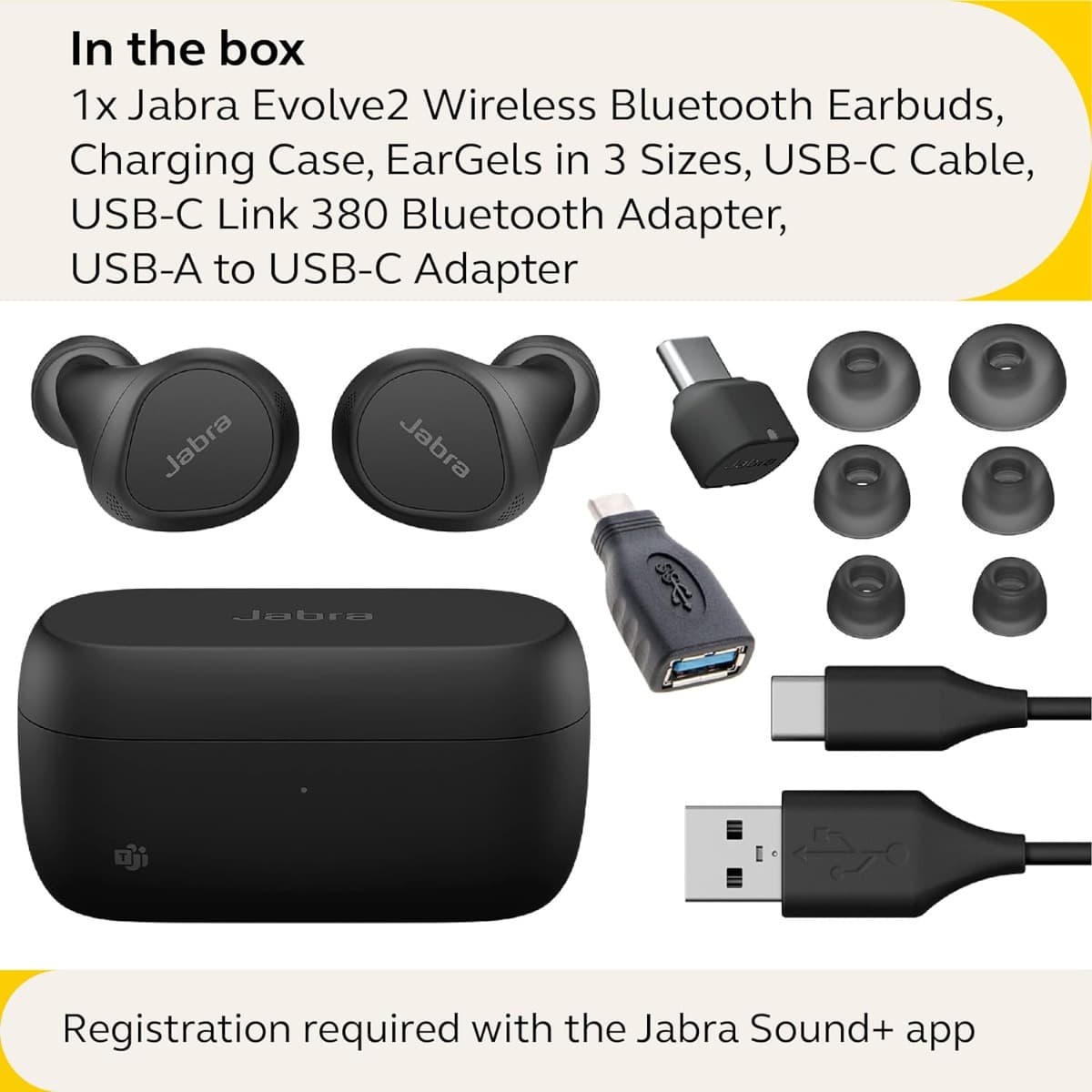 Jabra Jabra Evolve2 True Wireless in-Ear Bluetooth Earbuds with Active Noise Cancellation (ANC) and 4-mic MultiSensor Voice Technology - Microsoft Teams Certified, Works with All Other Meeting apps - Black| 20797-999-899  - product view 1 of 2