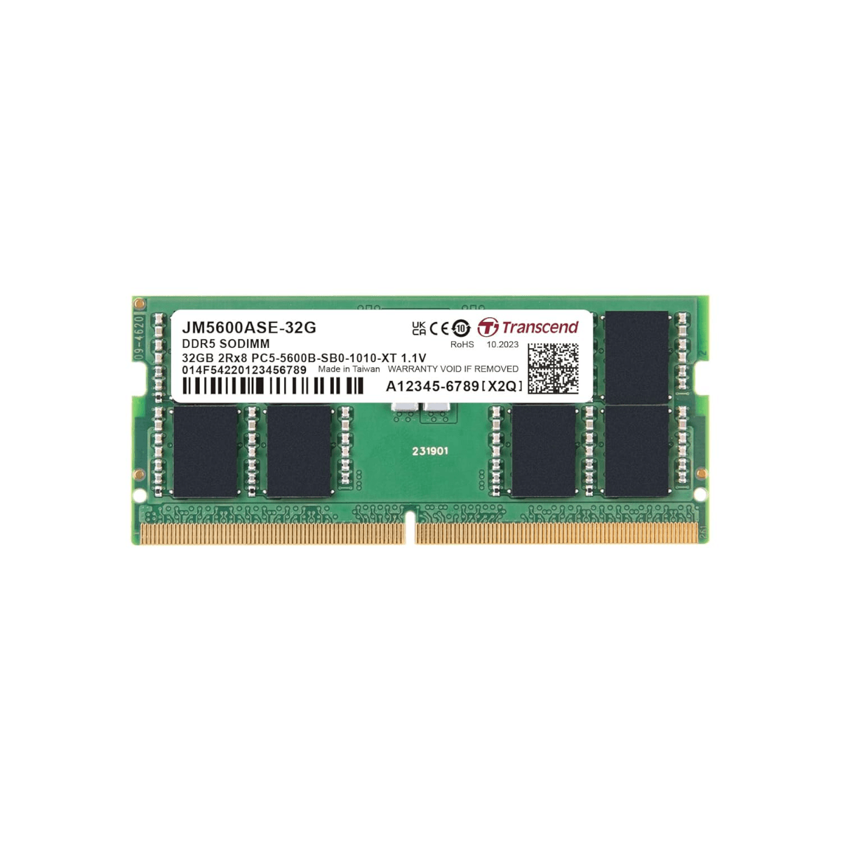 Transcend Transcend DDR5-5600 Unbuffered SO-DIMM Laptop RAM, CL46, ECC | JM5600ASE-32G - product view 2 of 2