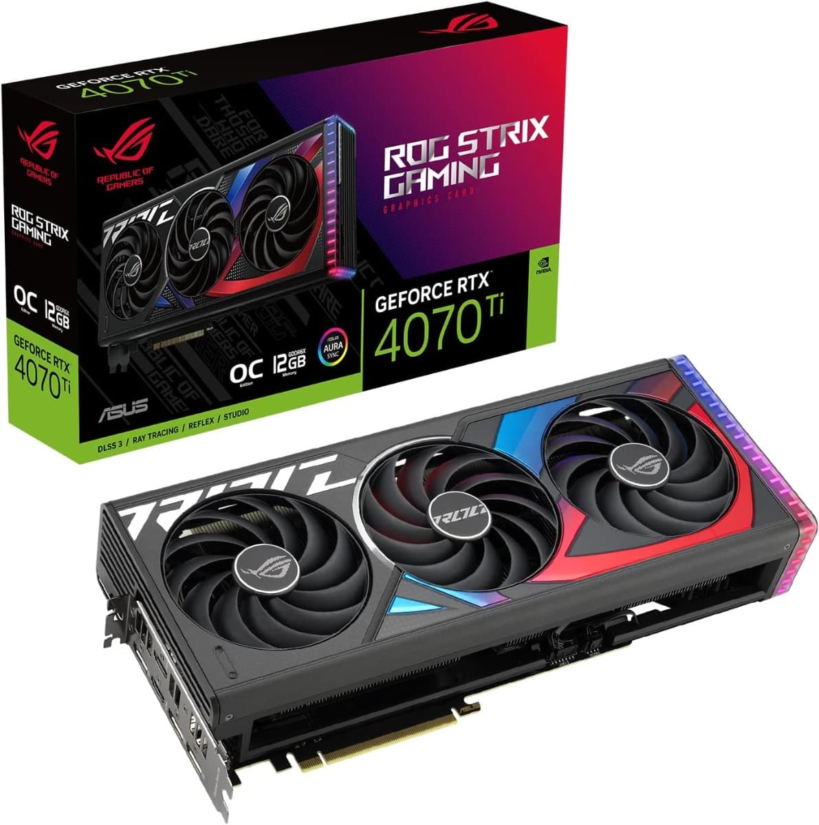 Asus ASUS ROG STRIX RTX 4070TI 012GB OC EDITION GDDR6X REPUBLIC OF GAMING GRAPHIC CARD,90YV0II0-M0NA00 ,4711081958895,195553958899 - product view 1 of 1