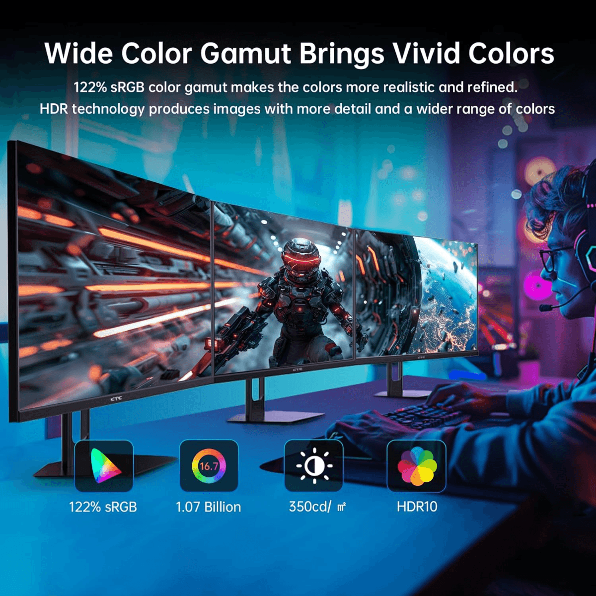 KTC KTC 27 Inch QHD Gaming Monitor, 180Hz 1ms GTG Fast IPS 2K Computer Gamer Monitor, 1440P HDR Frameless Monitor with Adaptive Sync, Tilt Adjustment, VESA Compatible, Eye Care, DisplayPort HDMI | H27T22S - product view 3 of 4