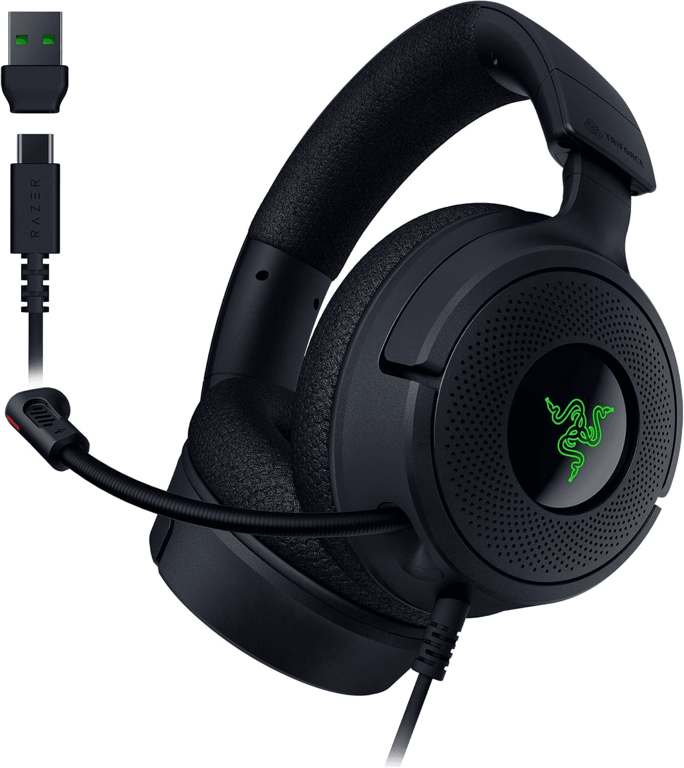 Razer Kraken V4 X Wired Gaming Headset, USB Type C & USB Type A, Oval Ear Cushions, 7.1 surround sound, Realistic Positional Sound, All-day Comfort And Noise Isolation, PC, Console, Phones, and ETC | RZ04-05180100-R3U1