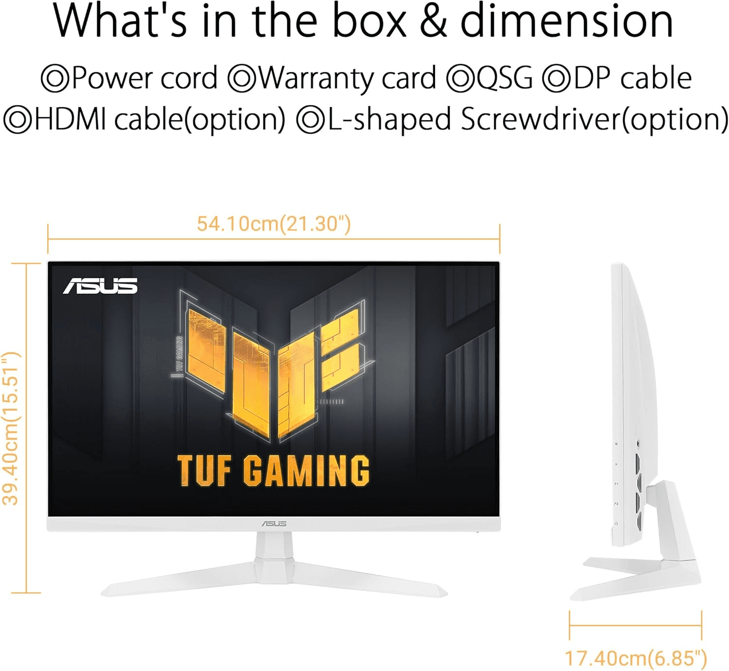 Asus ASUS TUF Gaming VG249Q3A-W 24-inch Gaming Monitor, Full HD(1920x1080), 180Hz, Fast IPS, ELMB, 1ms (GTG), FreeSync Premium, Variable Overdrive, 99% sRGB | 90LM09B2-B01170 - product view 2 of 5