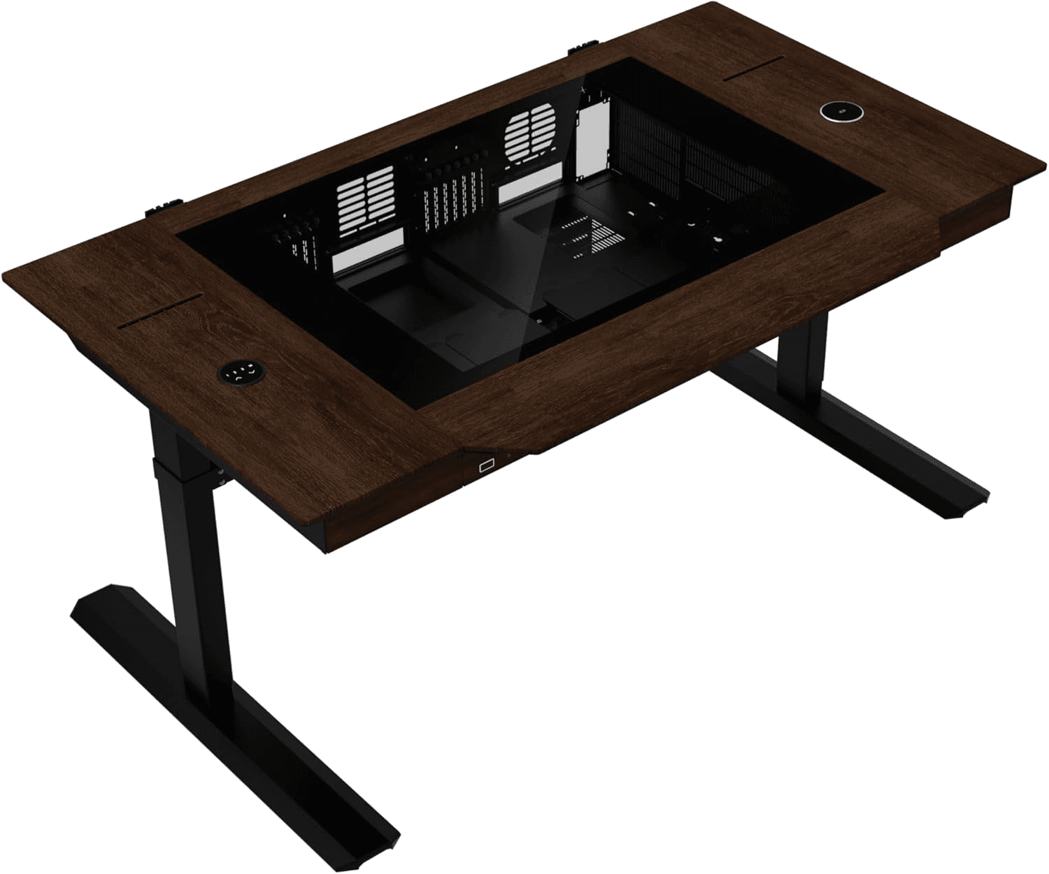 Lian-Li DK07 Motorized Desk Station, 805mm x 1480mm Desk, Adjustable Height, Up to 480mm Radiator & 14x Fan Support, Steel, 6.0mm Tempered Glass, Aluminum Material, Wood | G99.DK07X-WD.10UK – Buy Online