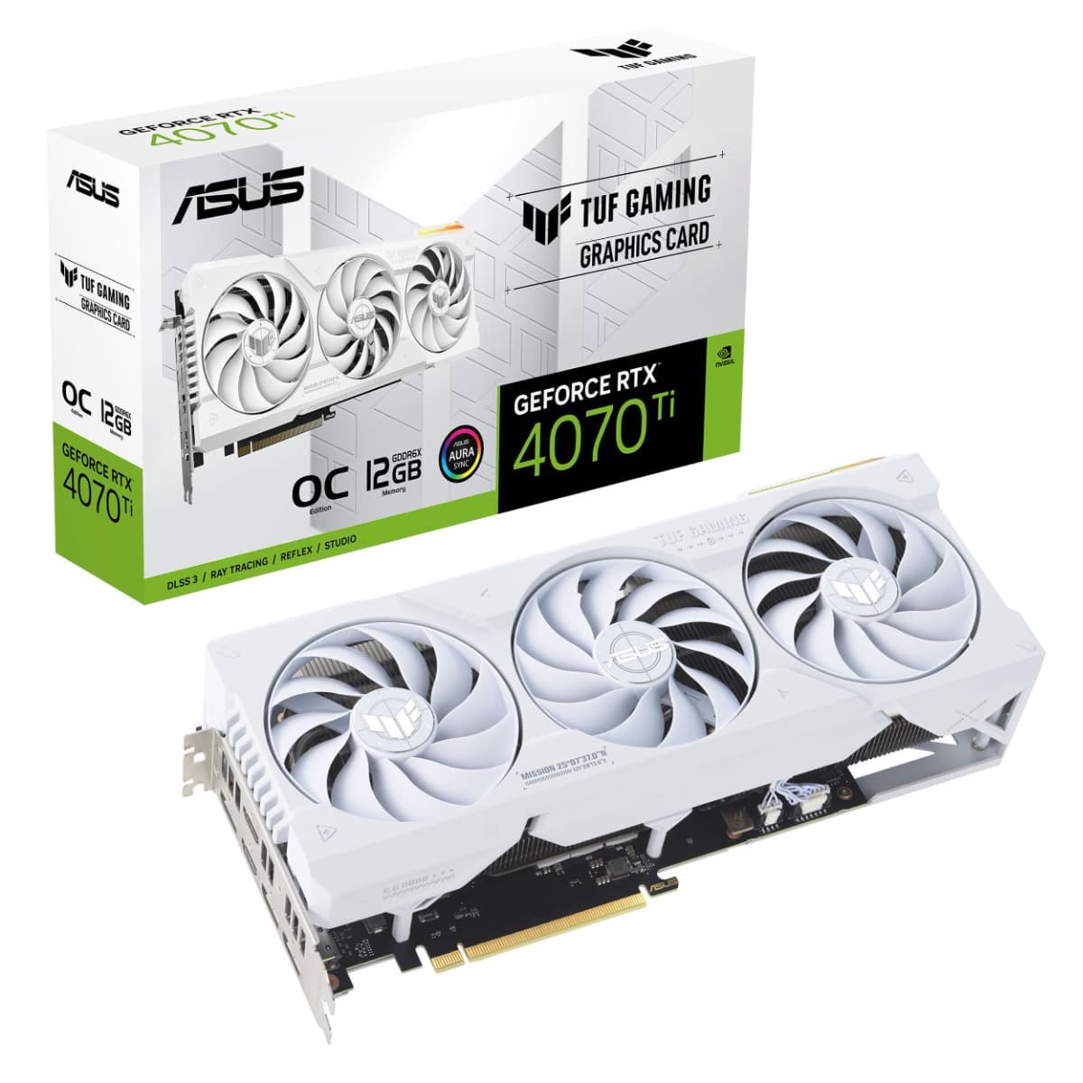 Asus ASUS TUF Gaming GeForce RTX 4070 Ti White 12GB GDDR6X OC Edition Gaming Graphics Card White (NVIDIA GeForce RTX4070Ti DLSS 3, PCIe 4.0, 2X HDMI 2.1, 3X DisplayPort 1.4a,  90YV0IJ2-M0NA00 - product view 2 of 7