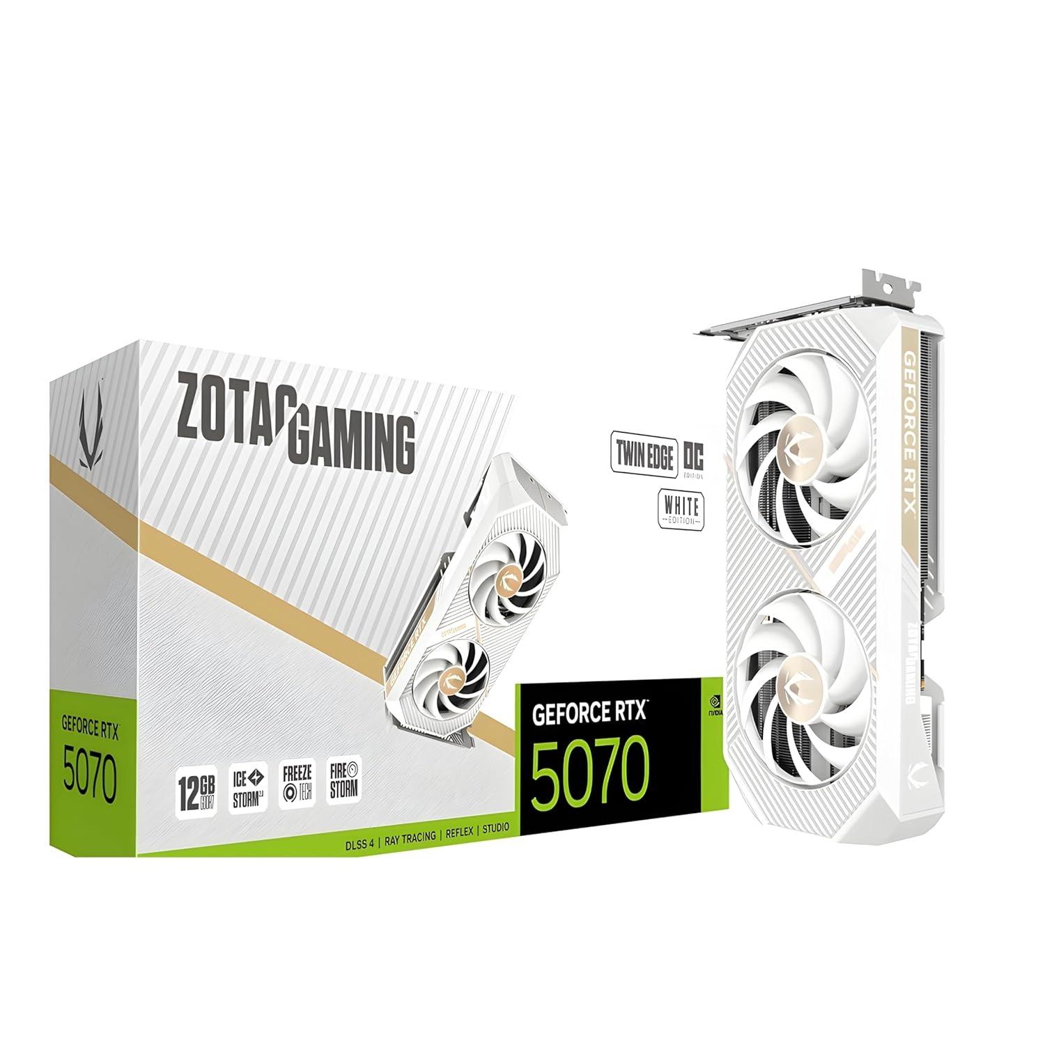 ZOTAC GAMING GeForce RTX 5070 Twin Edge OC White Edition Graphics Card, DLSS4 and 12GB of GDDR7 memory | ZT-B50700Q-10P – Buy Online