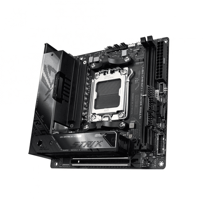 Asus ASUS ROG Strix X670E-I Gaming WIFI Motherboard, Mini-ITX, AMD Socket AM5 (Ryzen 9000/8000/7000), DDR5, PCIe 5.0, WiFi 6E, USB4®, ROG Strix Hive | 90MB1B70-M0EAY0 - product view 3 of 5