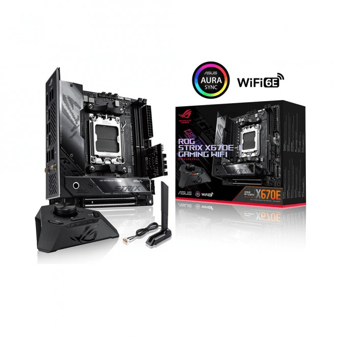 Asus ASUS ROG Strix X670E-I Gaming WIFI Motherboard, Mini-ITX, AMD Socket AM5 (Ryzen 9000/8000/7000), DDR5, PCIe 5.0, WiFi 6E, USB4®, ROG Strix Hive | 90MB1B70-M0EAY0 - product view 2 of 5