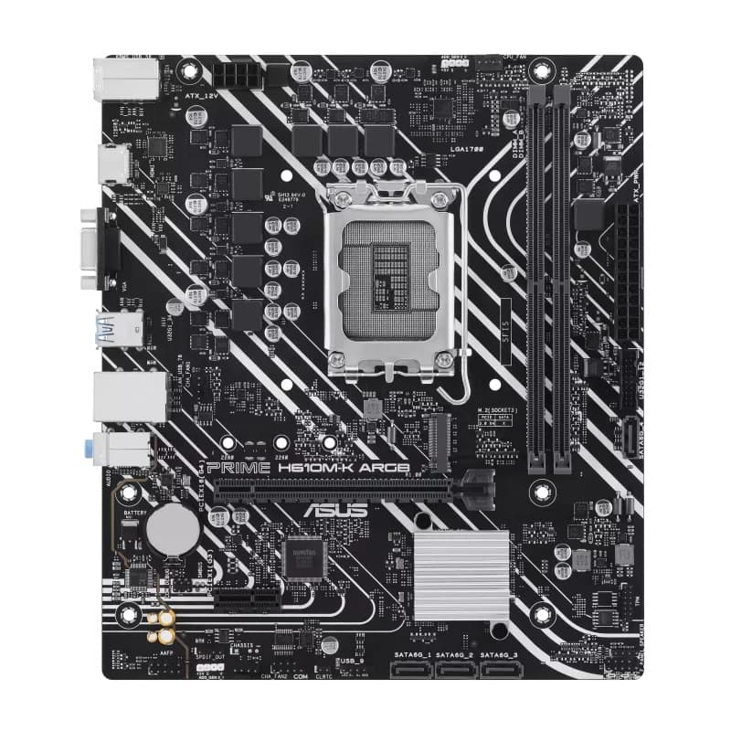 Asus ASUS Prime H610M-K ARGB Intel H610 LGA 1700 Micro-ATX Motherboard, DDR5 Memory Support, PCIe 4.0, M.2 Slot, Realtek 7.1 Surround Sound, Aura Sync ARGB | 90MB1G90-M0EAY0 - product view 2 of 3