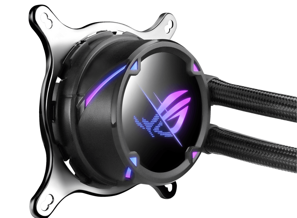 Asus ROG Strix LC II 360 ARGB all-in-one liquid CPU cooler with Aura Sync and three ROG 120 mm addressable RGB radiator fans, Seventh Gen Asetek pump, NCVM-coated pump, Reinforced, sleeved tubing | 90RC00F2-M0UAY2 - product view 3 of 4