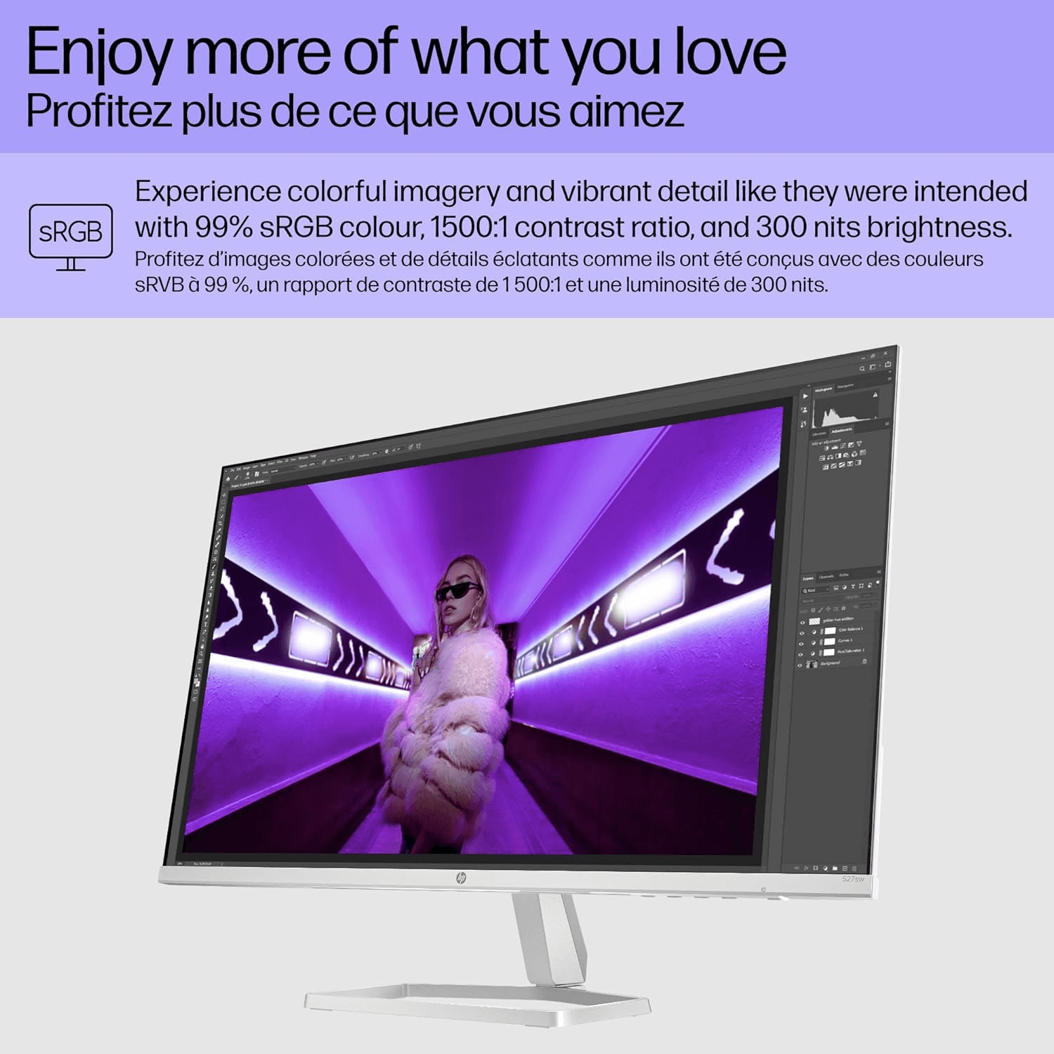 Hp HP 527sw Series 5 Display 27 Inch Monitor, FHD (1920 x 1080), IPS Panel, 99% sRGB, 1500:1 Contrast Ratio, 300 nits, 100 Hz, HP Eye Ease with Eyesafe Certification, 99% sRGB Color Gamut |  94F46AS - product view 3 of 10