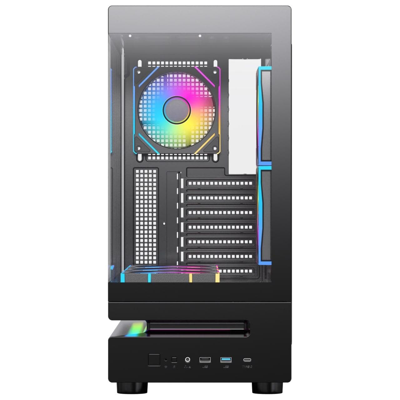 ACEGEEK Acegeek Clearion Black ATX Gaming Case, Dual Tempered Glass, Front Type-C, Pre-Installed 6x ARGB Fans | AG-CLEARION-BK - product view 2 of 5