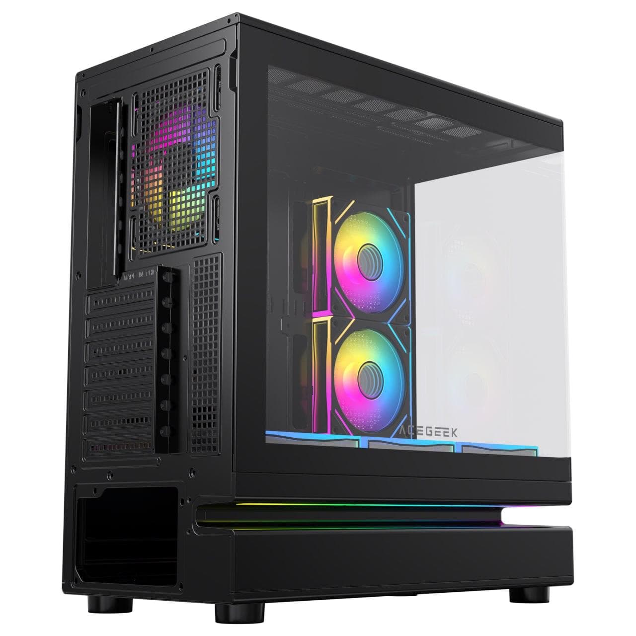 ACEGEEK Acegeek Clearion Black ATX Gaming Case, Dual Tempered Glass, Front Type-C, Pre-Installed 6x ARGB Fans | AG-CLEARION-BK - product view 3 of 5