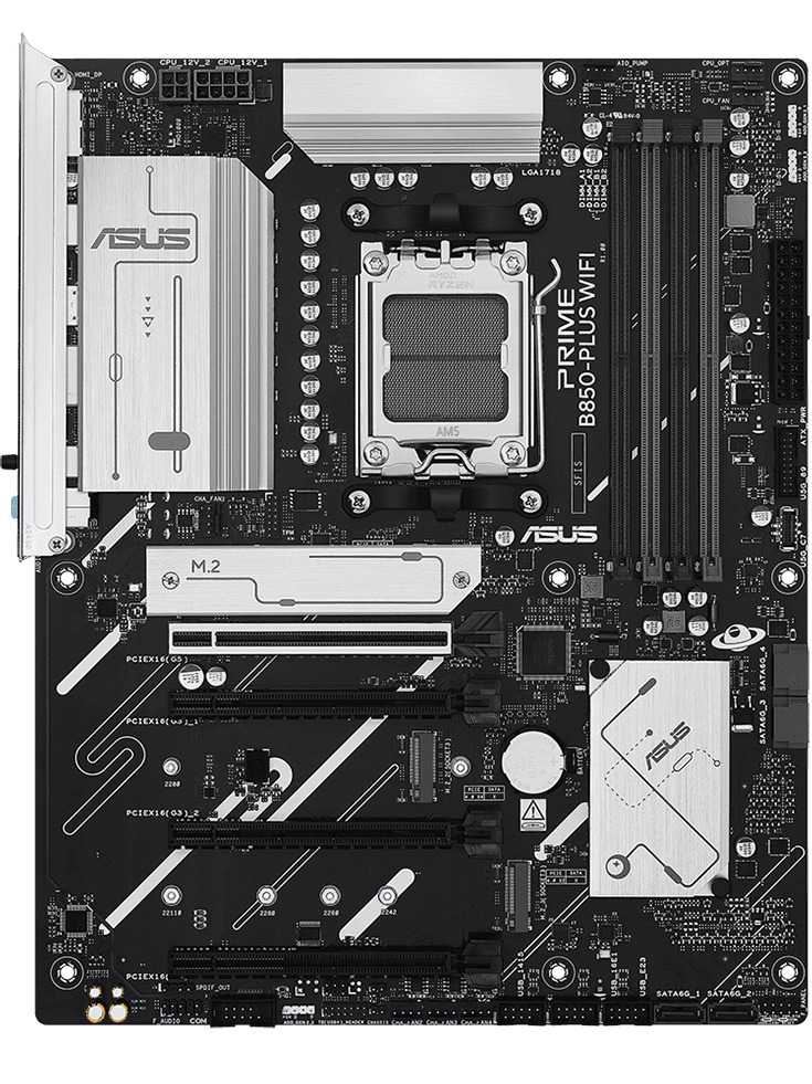 Asus ASUS PRIME B850-PLUS WIFI Motherboard, AMD Socket AM5, Ryzen 9000 Ready, PCIe 5.0, Wi-Fi 6E, 2.5Gb Ethernet, & DDR5 Overclocking (8000+ MT/s) | 90MB1L80-M0EAY0 - product view 3 of 6