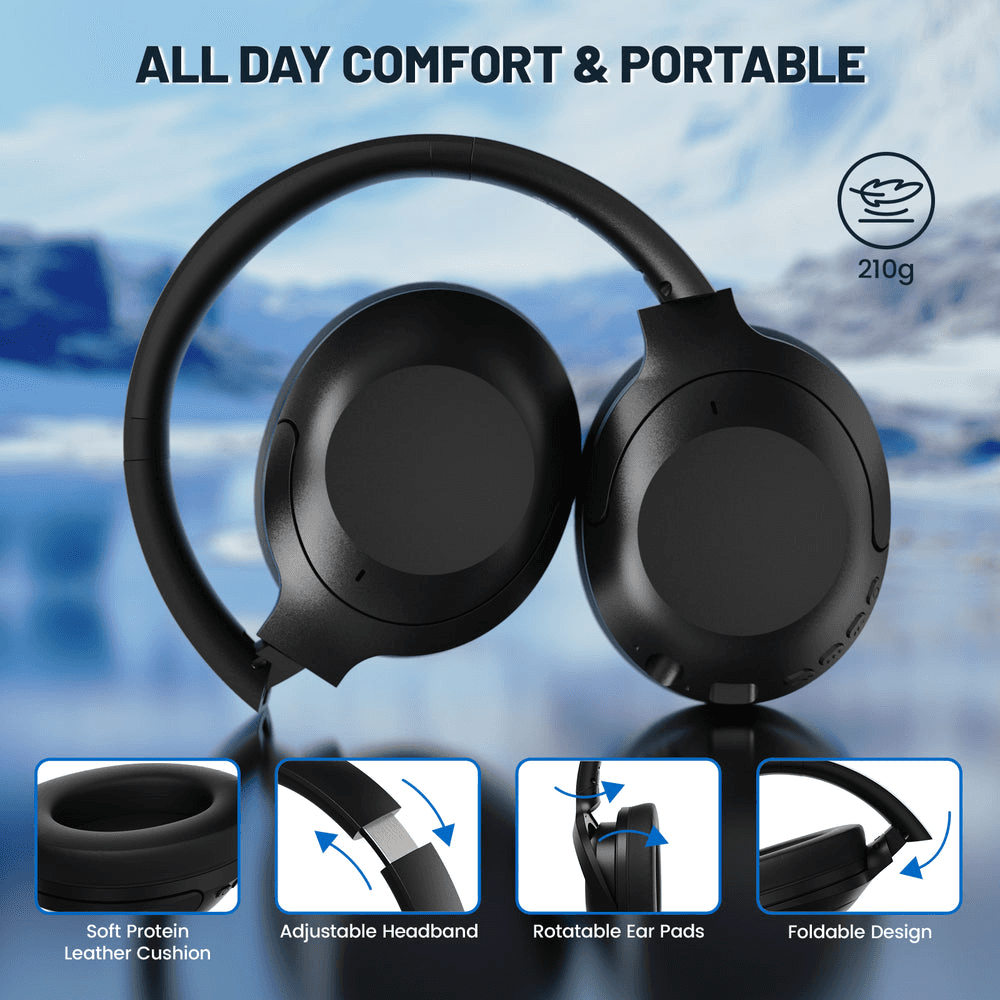 ATTACK SHARK ATTACK SHARK G300 ANC Wireless Headphones, Active Noise Cancelling, Foldable Ultra-Light Design, 40mm Neodymium Drivers, & Dual-Mode Connectivity, Black | G300 - product view 3 of 7