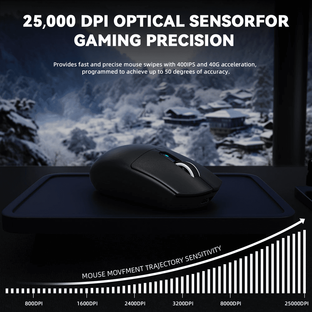 ATTACK SHARK ATTACK SHARK G3 Pro Wireless Gaming Mouse with Magnetic Charging Dock, 59g Ultra-Lightweight, PAW3311 25K DPI Sensor, Omron 100M Switches, & Tri-Mode, Black | G3 Pro - product view 3 of 5