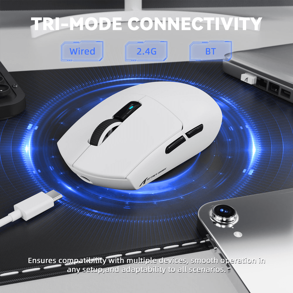 ATTACK SHARK ATTACK SHARK G3 Pro Wireless Gaming Mouse with Magnetic Charging Dock, 59g Ultra-Lightweight, PAW3311 25K DPI Sensor, Omron 100M Switches, & Tri-Mode, White | G3 Pro - product view 3 of 5