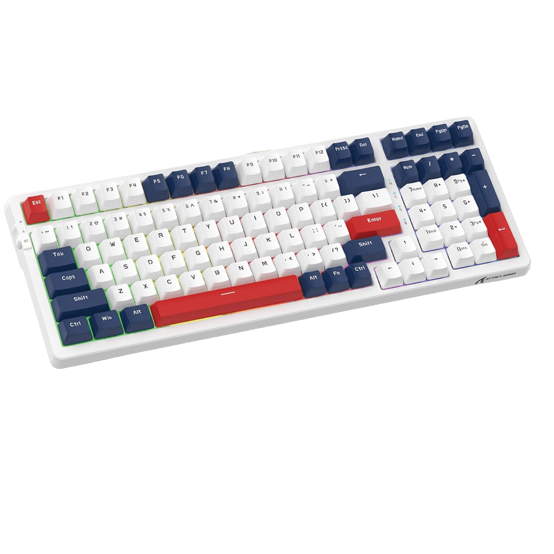 ATTACK SHARK K98 Wireless Mechanical Gaming Keyboard, 100-Key Hot-Swap, Tri-Mode Connectivity, Red Switches, & White Cloud Wrist Rest, Blue-White Edition | K98 – Buy Online