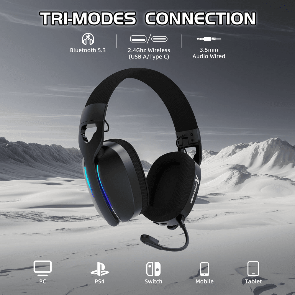 ATTACK SHARK ATTACK SHARK L90 Foldable Wireless Gaming Headset, Dynamic 7.1 Surround Sound, RGB Lighting, 800mAh Battery, & Tri-Mode Connectivity, Black | L90 Foldable - product view 2 of 7
