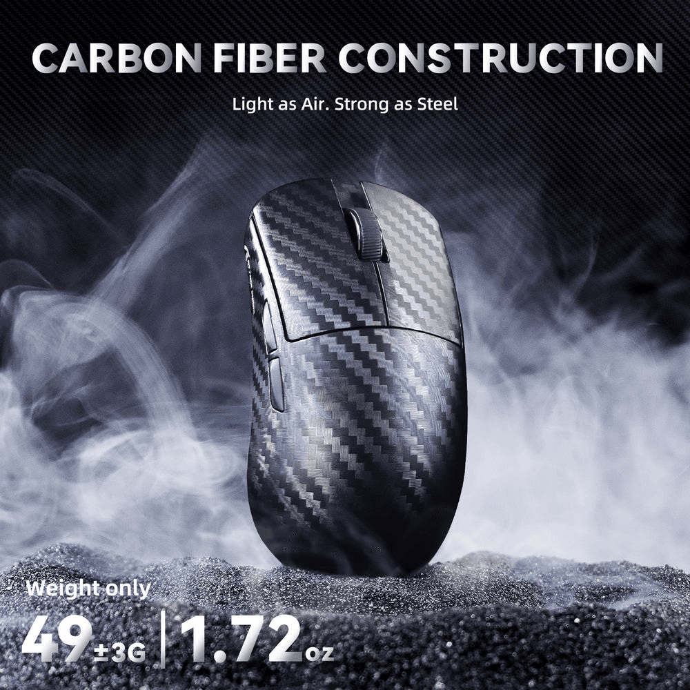 ATTACK SHARK ATTACK SHARK R11 Ultra Carbon Fiber Wireless Gaming Mouse, 49g Superlight, 8K Polling Rate, PAW3950MAX Sensor, & Nano-Metal Ice Coating, Black | R11 - product view 2 of 6