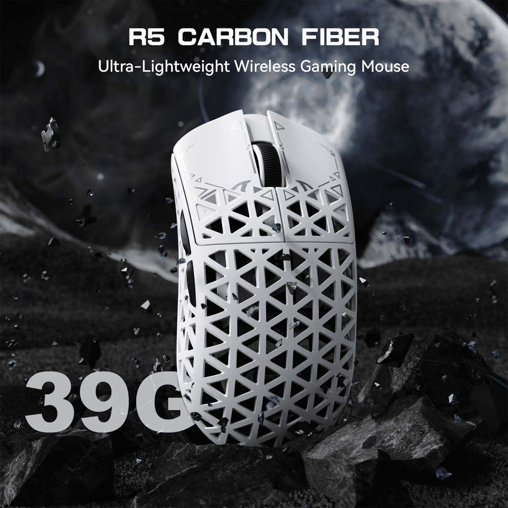 ATTACK SHARK ATTACK SHARK R5 Ultra Carbon Fiber Wireless Gaming Mouse, 39g World-Class Superlight, 8K Polling, 42,000 DPI PAW3950MAX Sensor, White | R5 Ultra - product view 2 of 6